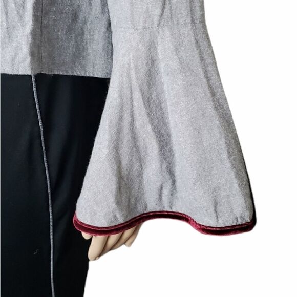 THML Anthropologie Gray Embroidery Blouse with Bell Sleeves - Picture 3 of 6